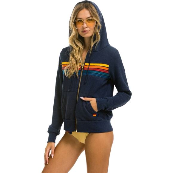 Aviator Nation 5 Stripe Hoodie Unisex Adults Size Small Grey Full Zip - Picture 1 of 11